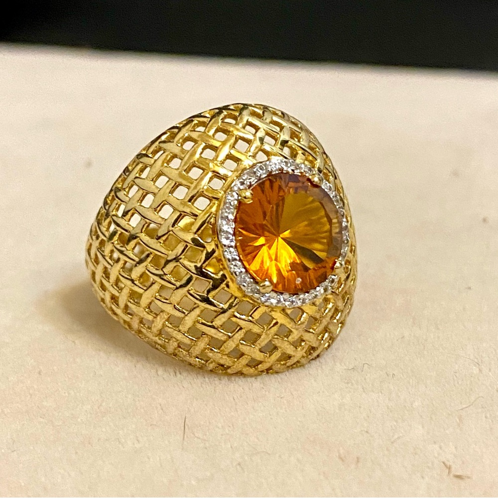 Sterling Silver Citrine Gold Wash Chuck Clemency Ring Size 8